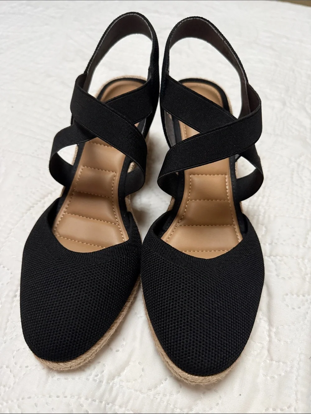 Women’s Black Cross-Strap Espadrille Wedges